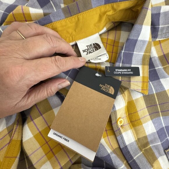 The North Face Men's L Arroyo LS Flannel Button Shirt Organic Gold Plaid NWT - Picture 6 of 15